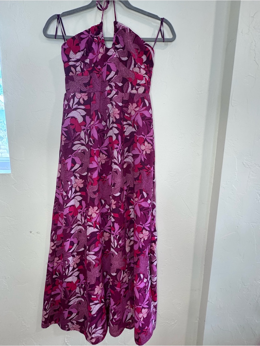 Sincerely Jules Floral Halter Maxi Dress Pink Magenta Summer Vacation Boho